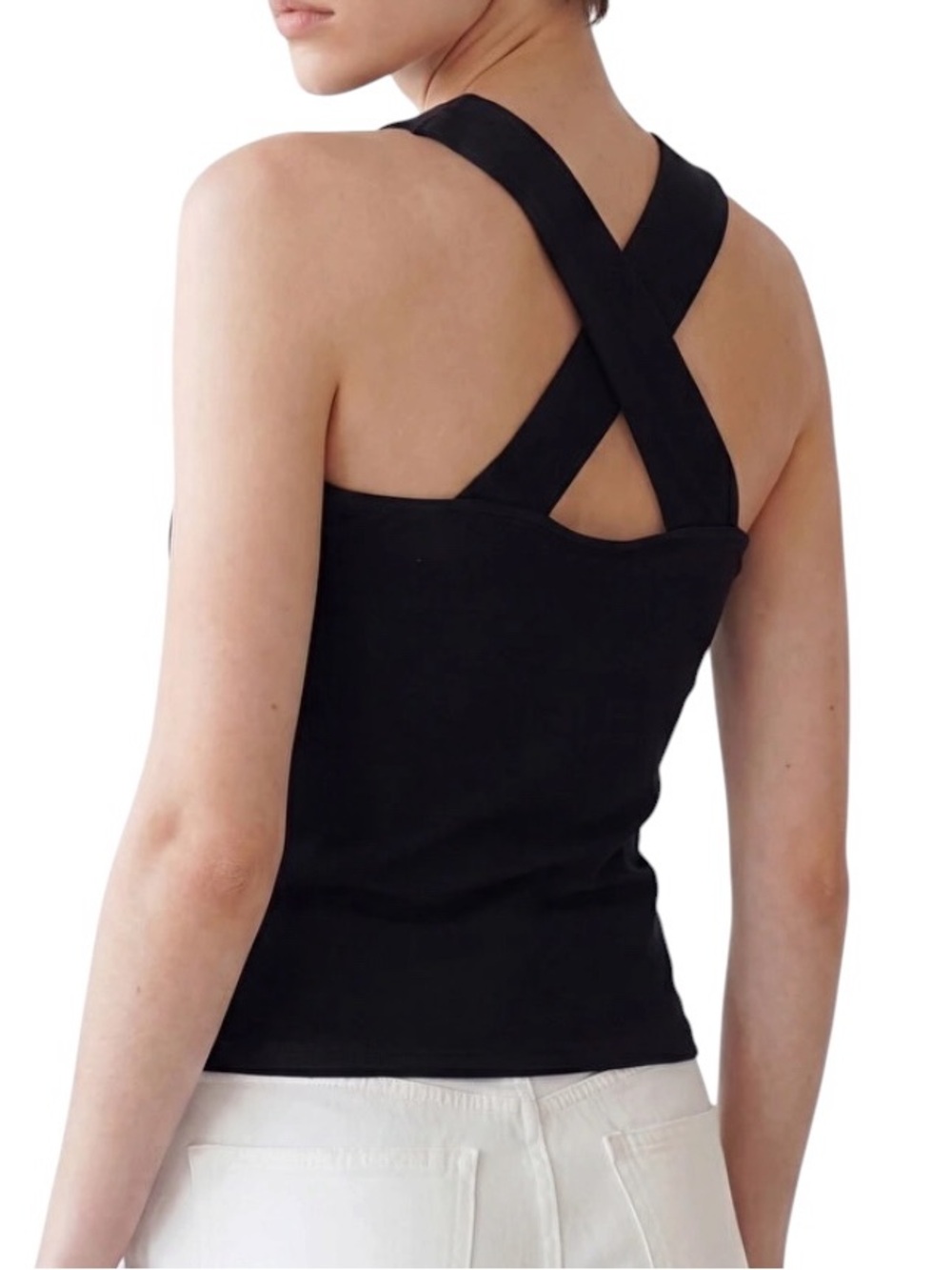 Banana Republic Solid Black Knit Sleeveless Cross Back Pullover Tank Top
